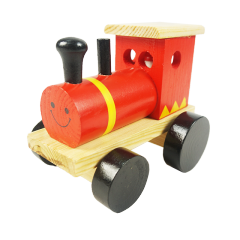 Locomotora de madera con diseño de cara sonriente Locomotora de juguete de madera al por mayor