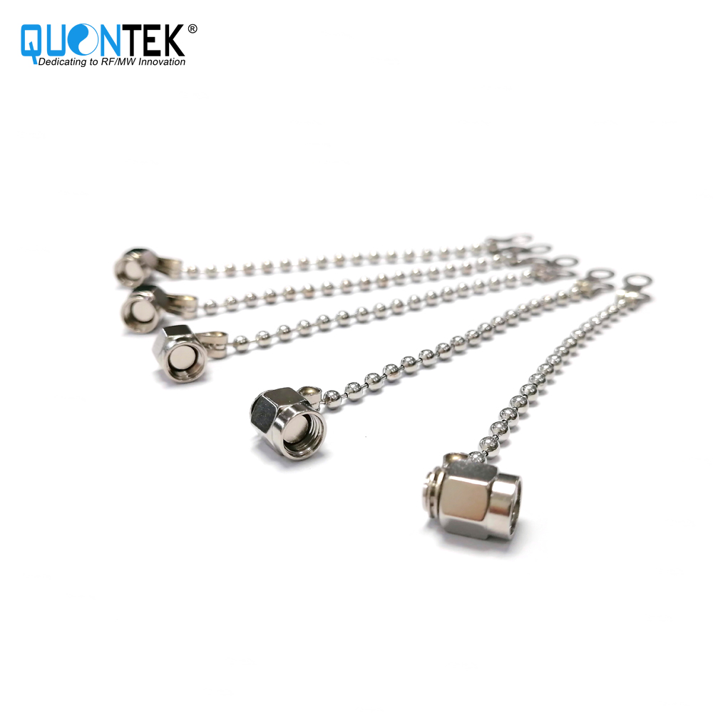 SMA female metal protective cap, nickel plated, with chain