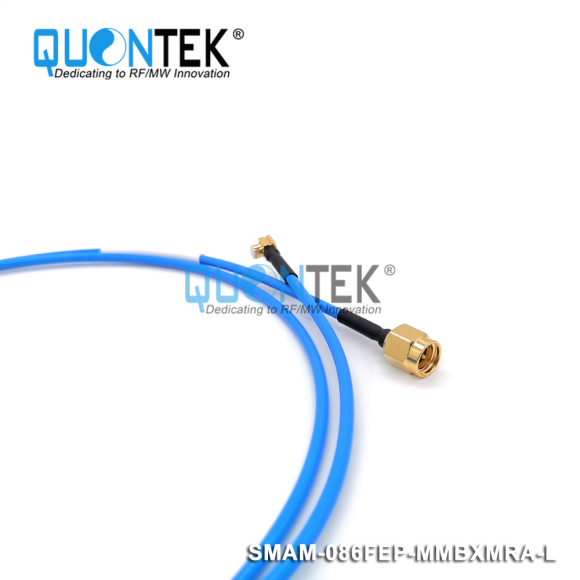 Cable assembly,SMA Male to MMBX RA Male with 086FEP semi-flexible cable