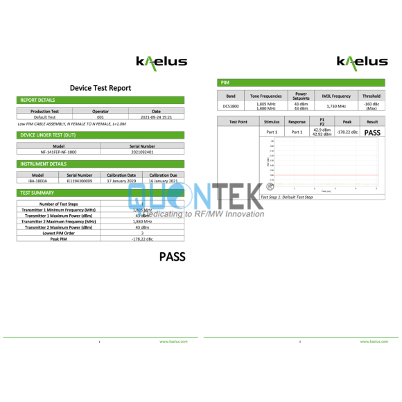 Low PIM Cable Assemblies,N Female to N Female with 141FEP cable,L=XXmm