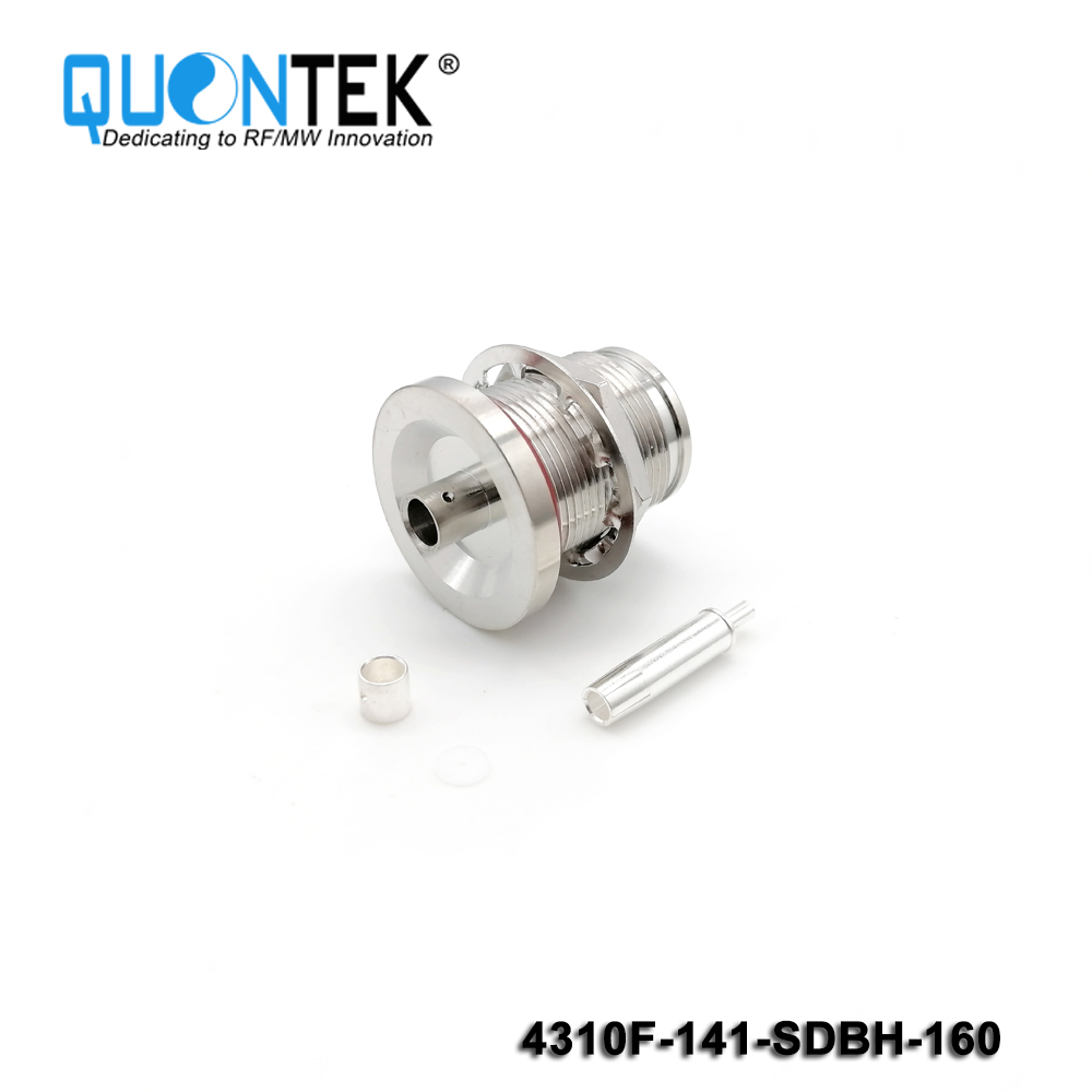Low PIM Connector,4.3-10 Female for 141/RG402/QTC402 Cable,Bulkhead mounted,Solder Type