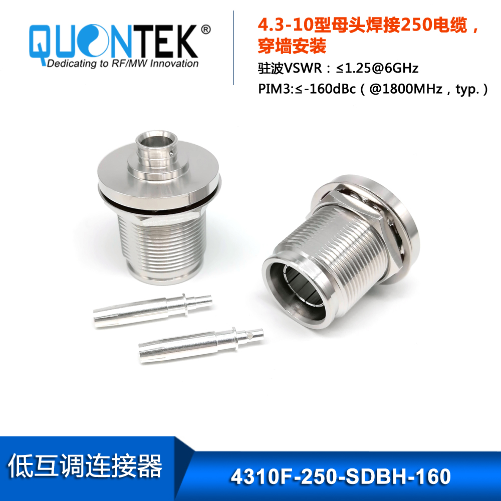 Low PIM Connector,4.3-10 BH female,.250"/RG401/SPP250 Cable,Solder Type