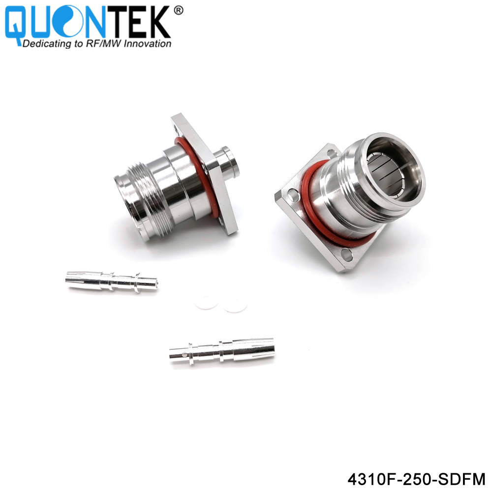 Low PIM connector,4.3-10 Female,.250"/RG401 cable,solder type,Flange mounted