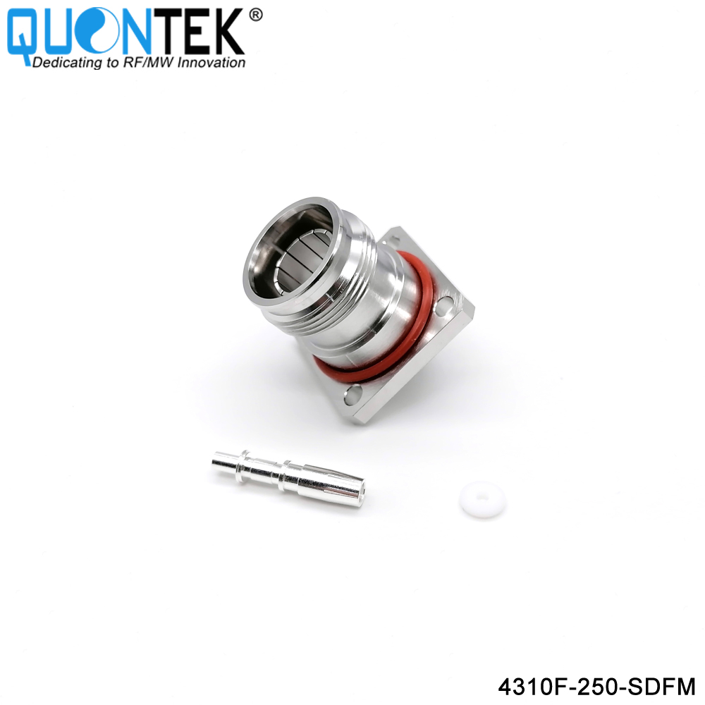 Low PIM connector,4.3-10 Female,.250"/RG401 cable,solder type,Flange mounted
