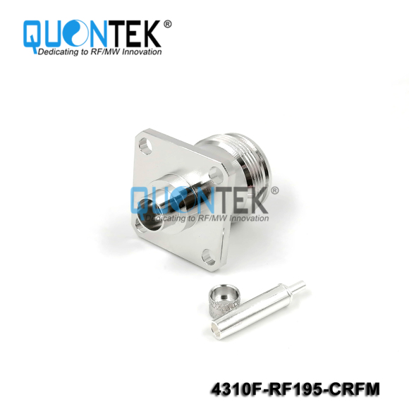 Standard Connector,4.3-10 female,RG58/RG303/RF195 Cable,Crimp Type,Flange mounted