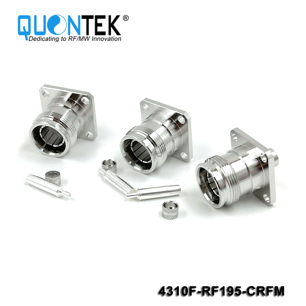 Standard Connector,4.3-10 female,RG58/RG303/RF195 Cable,Crimp Type,Flange mounted