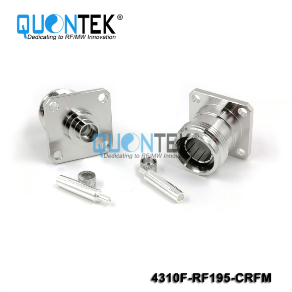 Standard Connector,4.3-10 female,RG58/RG303/RF195 Cable,Crimp Type,Flange mounted