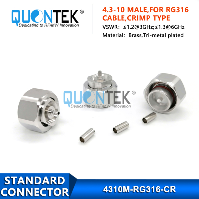 Standard connector,4.3-10 Male for RG316/RG174/RF100 Cable,Crimp type Standard connector,4.3-10 Male for RG316/RG174/RF100 Cable,Crimp type
