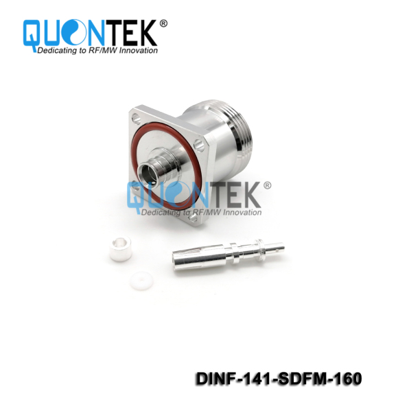 Low PIM Connector,DIN female,Flange mounted,.141"/RG402/QTC400 Cable,Solder Type