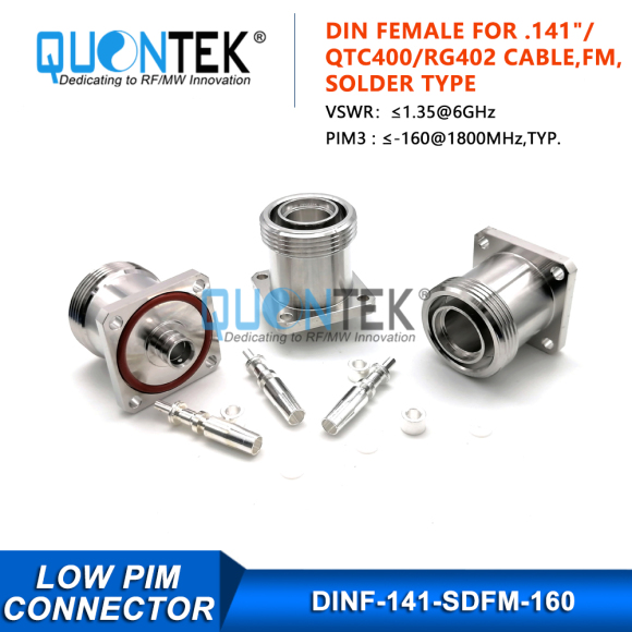 Low PIM Connector,DIN female,Flange mounted,.141"/RG402/QTC400 Cable,Solder Type Low PIM Connector,DIN female,Flange mounted,.141"/RG402/QTC400 Cable,Solder Type