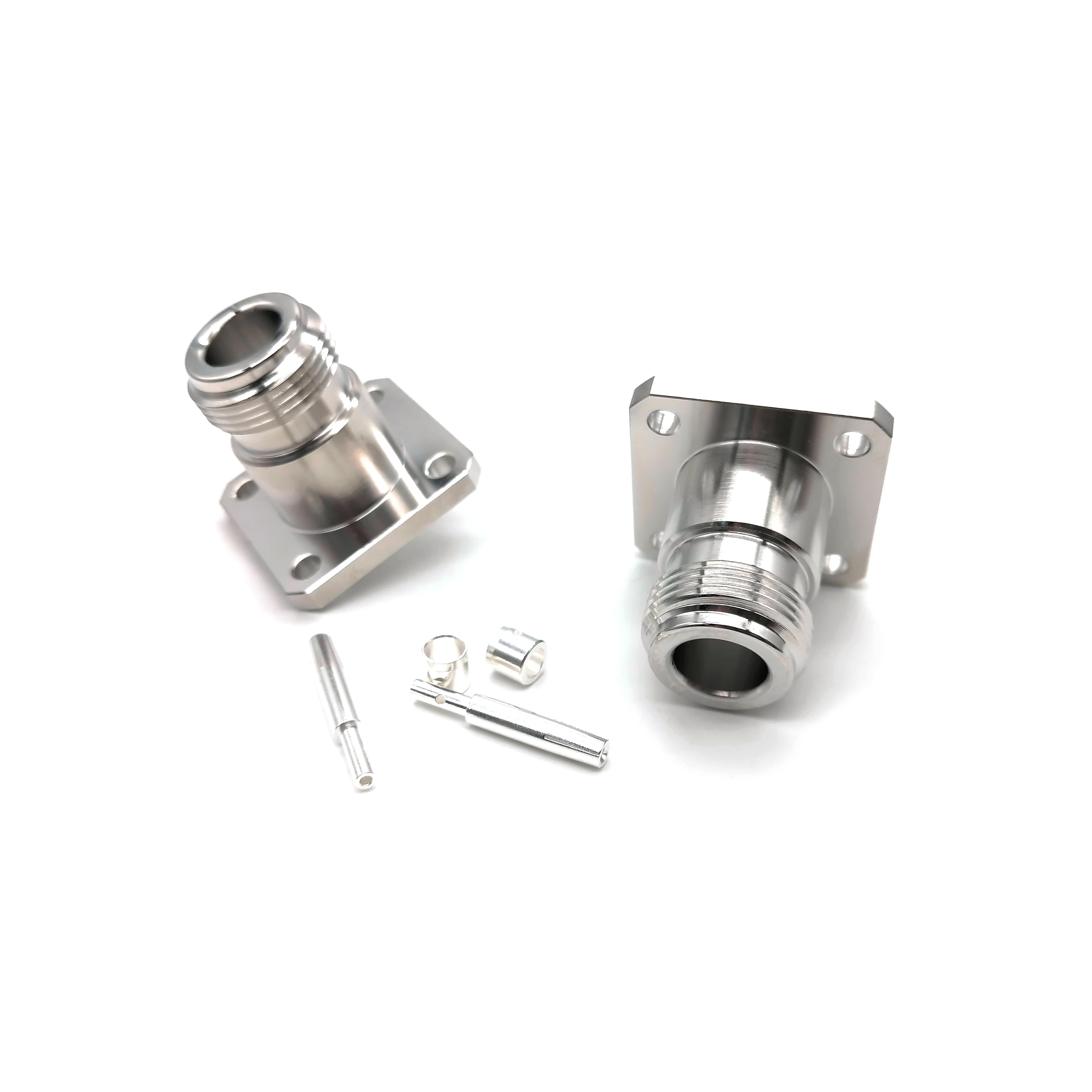 Low PIM connector,N Female for 141/RG402/QTC400 cable,solder type,Flange mounted