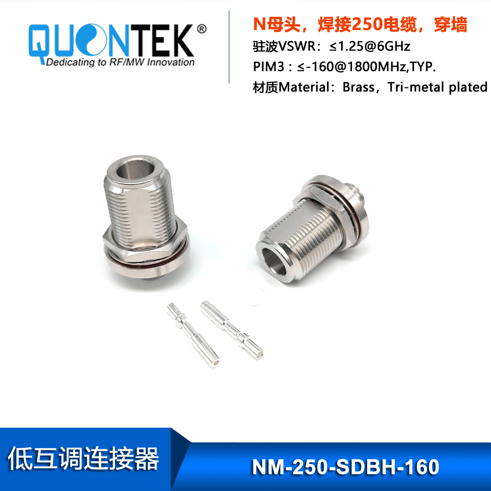 Low PIM Connector,N BH female,.250“/RG401/SF250/Super Flex 1/4" cable