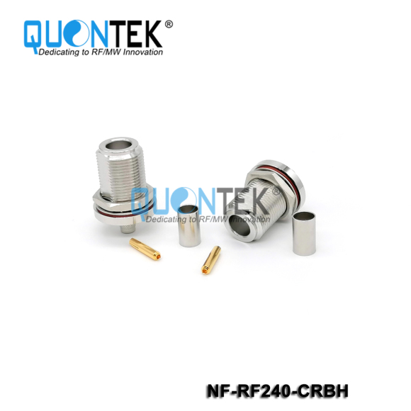 Standard Connector, N Female for RF240 cable,Crimp type,Bulkhead mounted