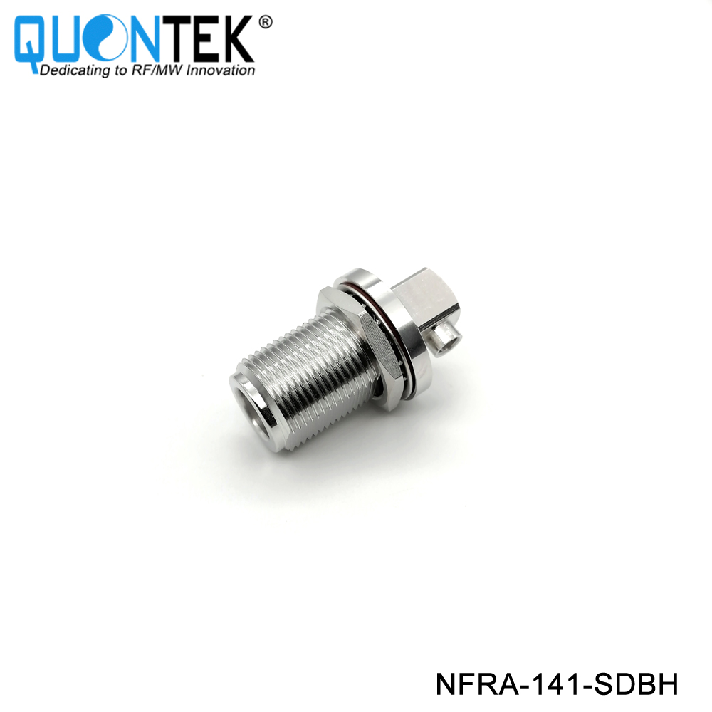 Low PIM connector,N RA Female for 141/RG402/QTC400 cable,solder type,Bulkhead mounted