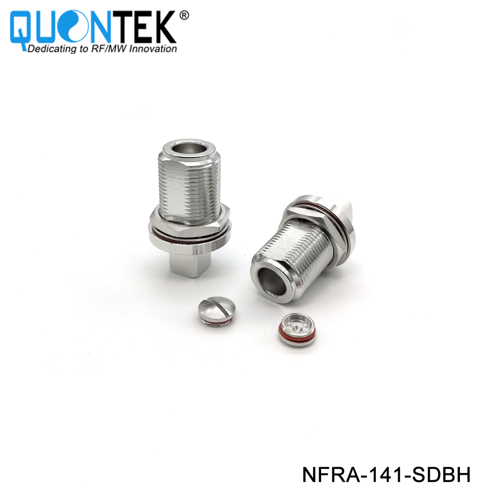Low PIM connector,N RA Female for 141/RG402/QTC400 cable,solder type,Bulkhead mounted