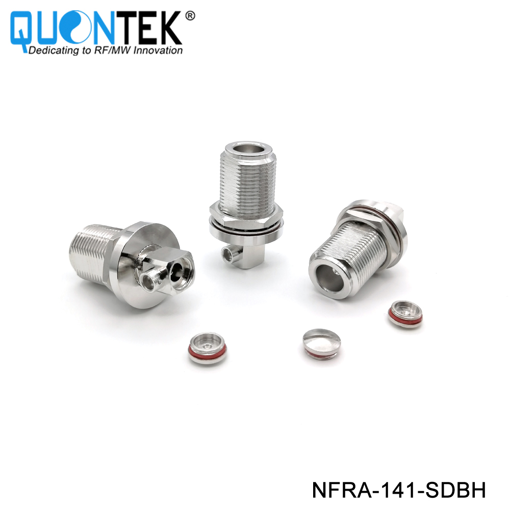 Low PIM connector,N RA Female for 141/RG402/QTC400 cable,solder type,Bulkhead mounted