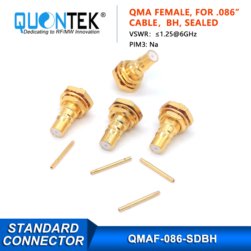Standard Connector, QMA Female for .086 cable,solder type,Bulkhead mounted,Sealed type