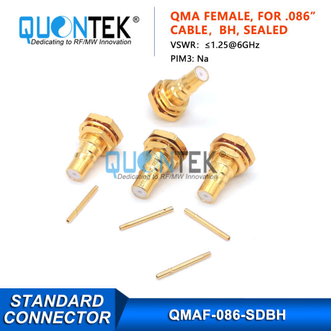 Standard Connector, QMA Female for .086 cable,solder type,Bulkhead mounted,Sealed type Standard Connector, QMA Female for .086 cable,solder type,Bulkhead mounted,Sealed type