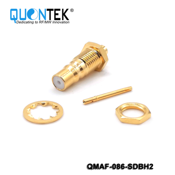 Standard Connector, QMA Female for .086" cable,solder type type,Bulkhead mounted