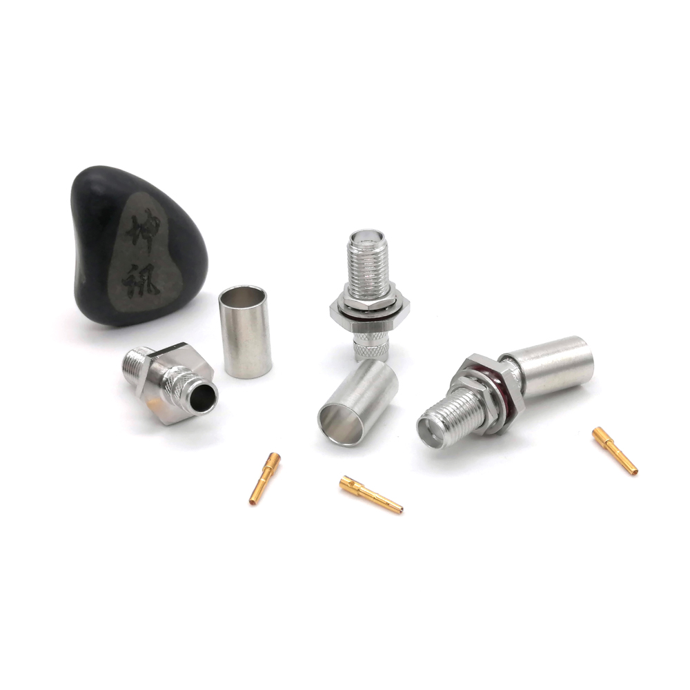 Connector,SMA female for LMR240 cable,Crimp type Bulkhead mounted