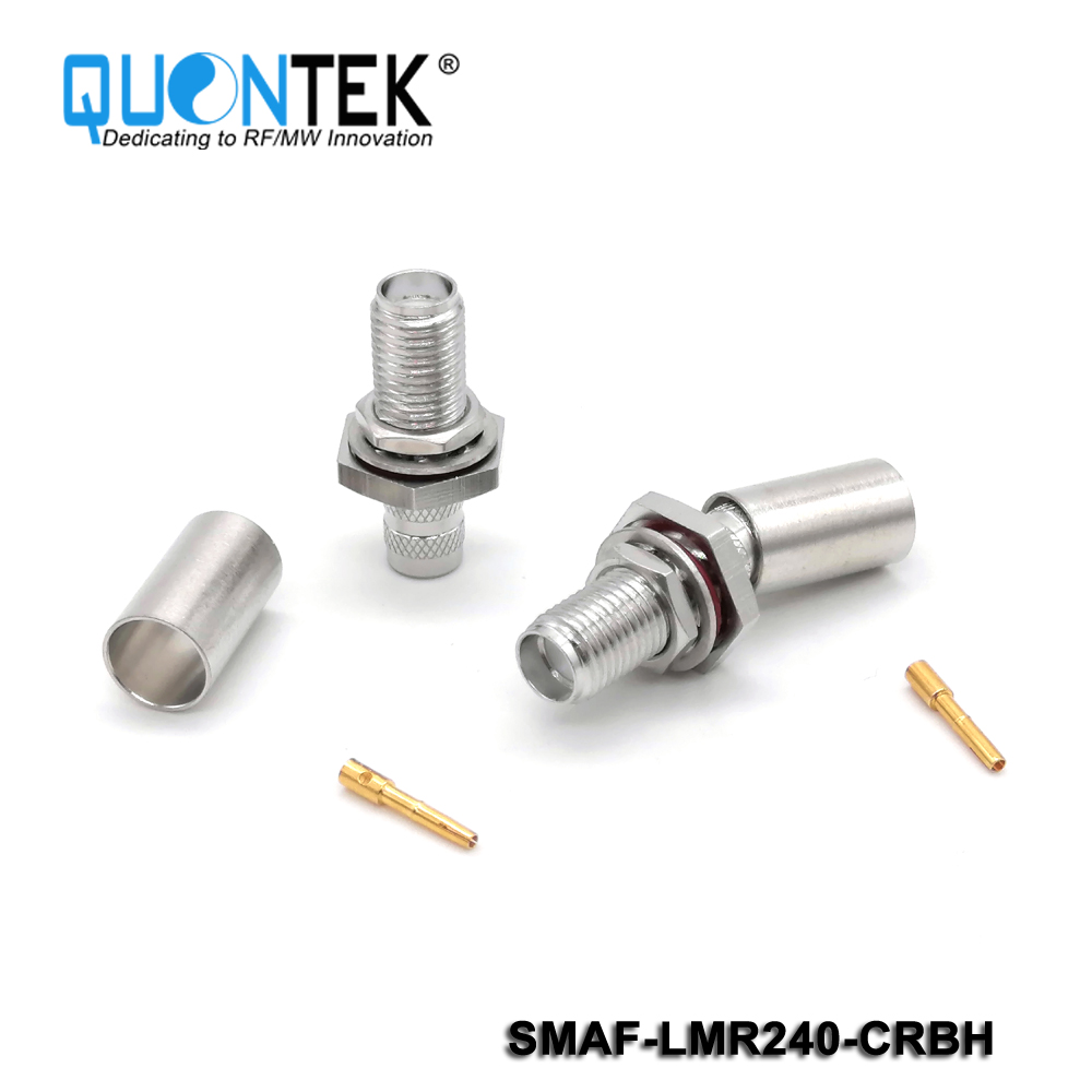 Connector,SMA female for LMR240 cable,Crimp type Bulkhead mounted