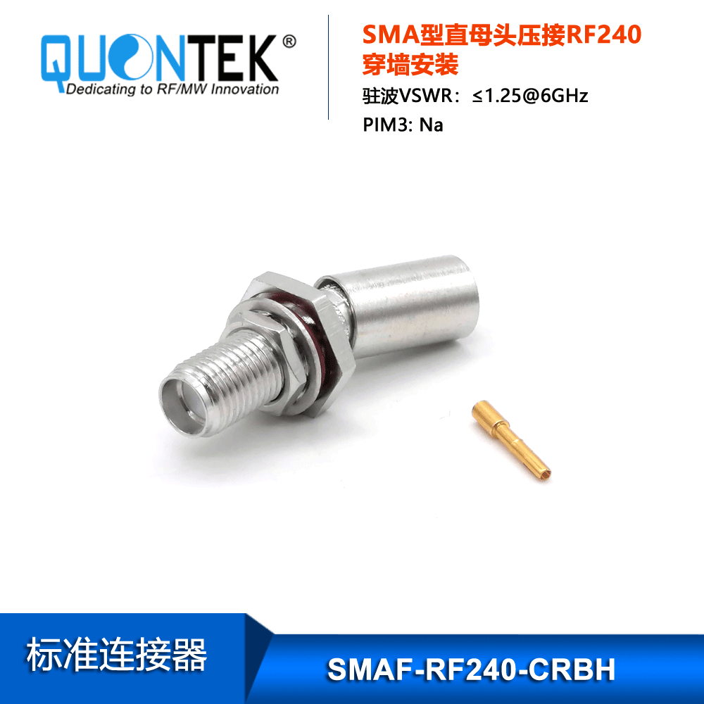 Standard Connector,SMA female for RF240 cable,Crimp type Bulkhead mounted