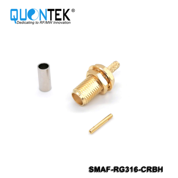 Standard connector,SMA female for RG316/RG174/RF100 cable,Crimp type,Bulkhead mounted