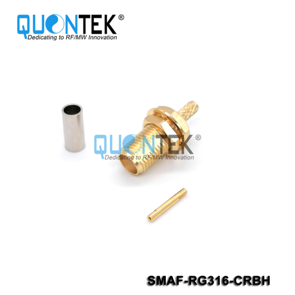 Standard connector,SMA female for RG316/RG174/RF100 cable,Crimp type,Bulkhead mounted