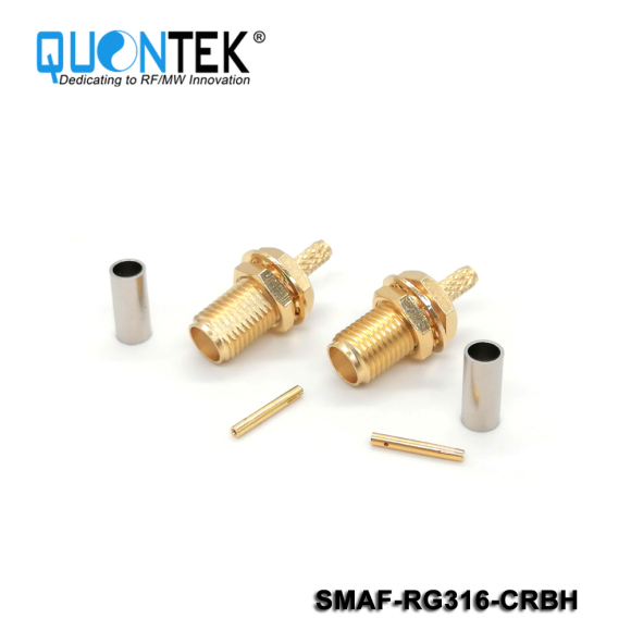 Standard connector,SMA female for RG316/RG174/RF100 cable,Crimp type,Bulkhead mounted
