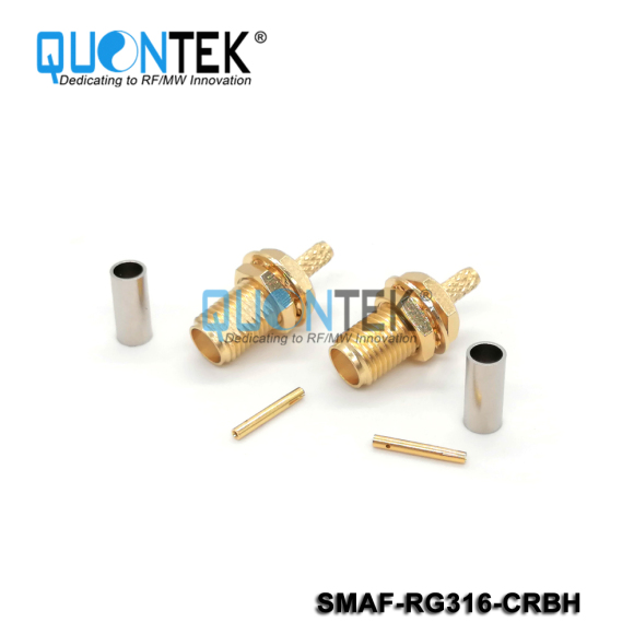 Standard connector,SMA female for RG316/RG174/RF100 cable,Crimp type,Bulkhead mounted