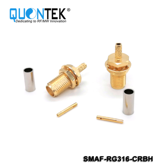 Standard connector,SMA female for RG316/RG174/RF100 cable,Crimp type,Bulkhead mounted