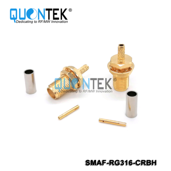 Standard connector,SMA female for RG316/RG174/RF100 cable,Crimp type,Bulkhead mounted