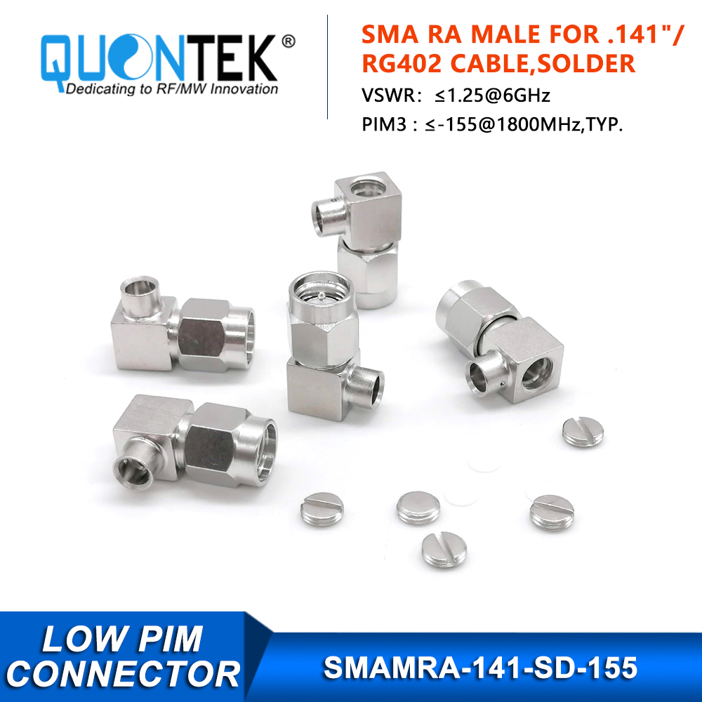 Low PIM Connector, SMA RA Male for .141 Cable,Solder Type