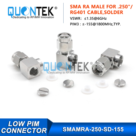 Low PIM Connector, SMA RA Male for .250"/RG401/SF250 Cable,Solder Type Low PIM Connector, SMA RA Male for .250"/RG401/SF250 Cable,Solder Type