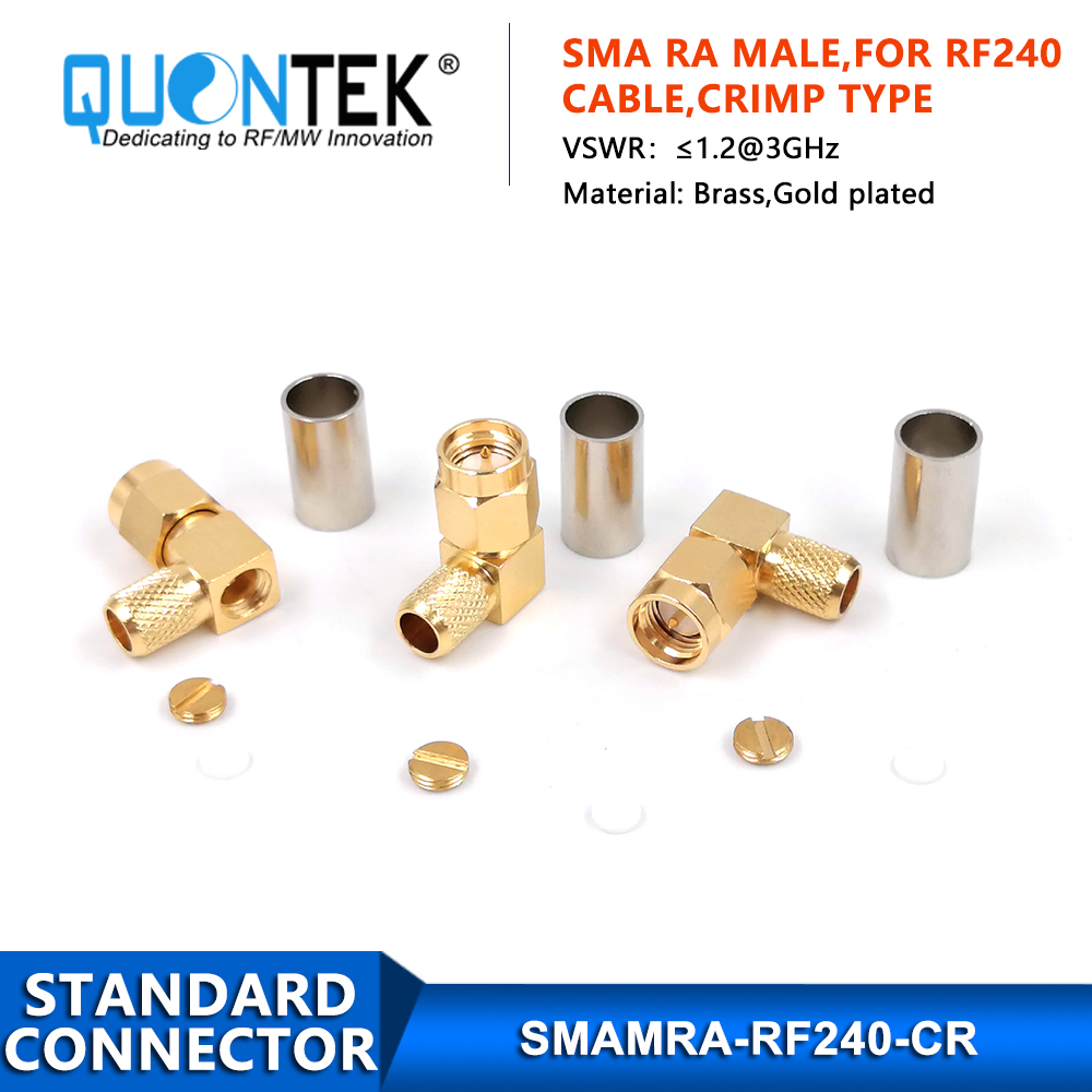 Standard Connector,SMA RA male for RF240 cable,Crimp type,Gold plated