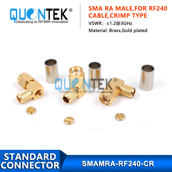 Standard Connector,SMA RA male for RF240 cable,Crimp type,Gold plated Standard Connector,SMA RA male for RF240 cable,Crimp type,Gold plated