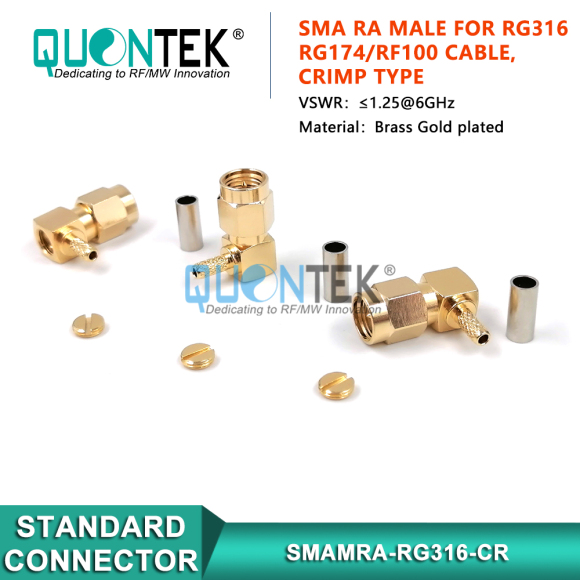 Standard connector,SMA RA male for RG316/RG174/RF100 cable,Crimp type Standard connector,SMA RA male for RG316/RG174/RF100 cable,Crimp type