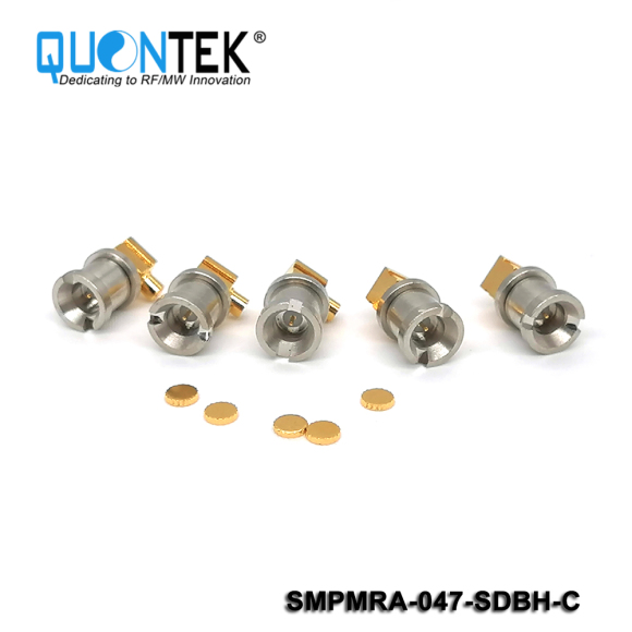 Standard connector,SMP R/A male for .047" cable,Bulkhead mounted, solder type, Catchers mit type