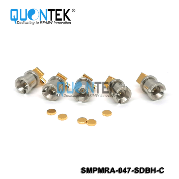 Standard connector,SMP R/A male for .047" cable,Bulkhead mounted, solder type, Catchers mit type