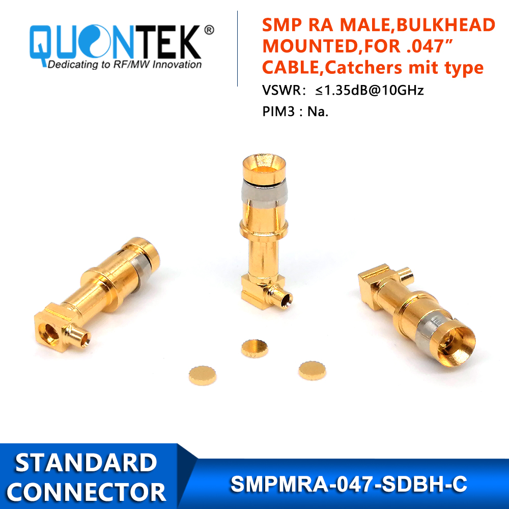 Standard connector,SMP R/A male for .047" cable,Bulkhead mounted, solder type, Catchers mit type2