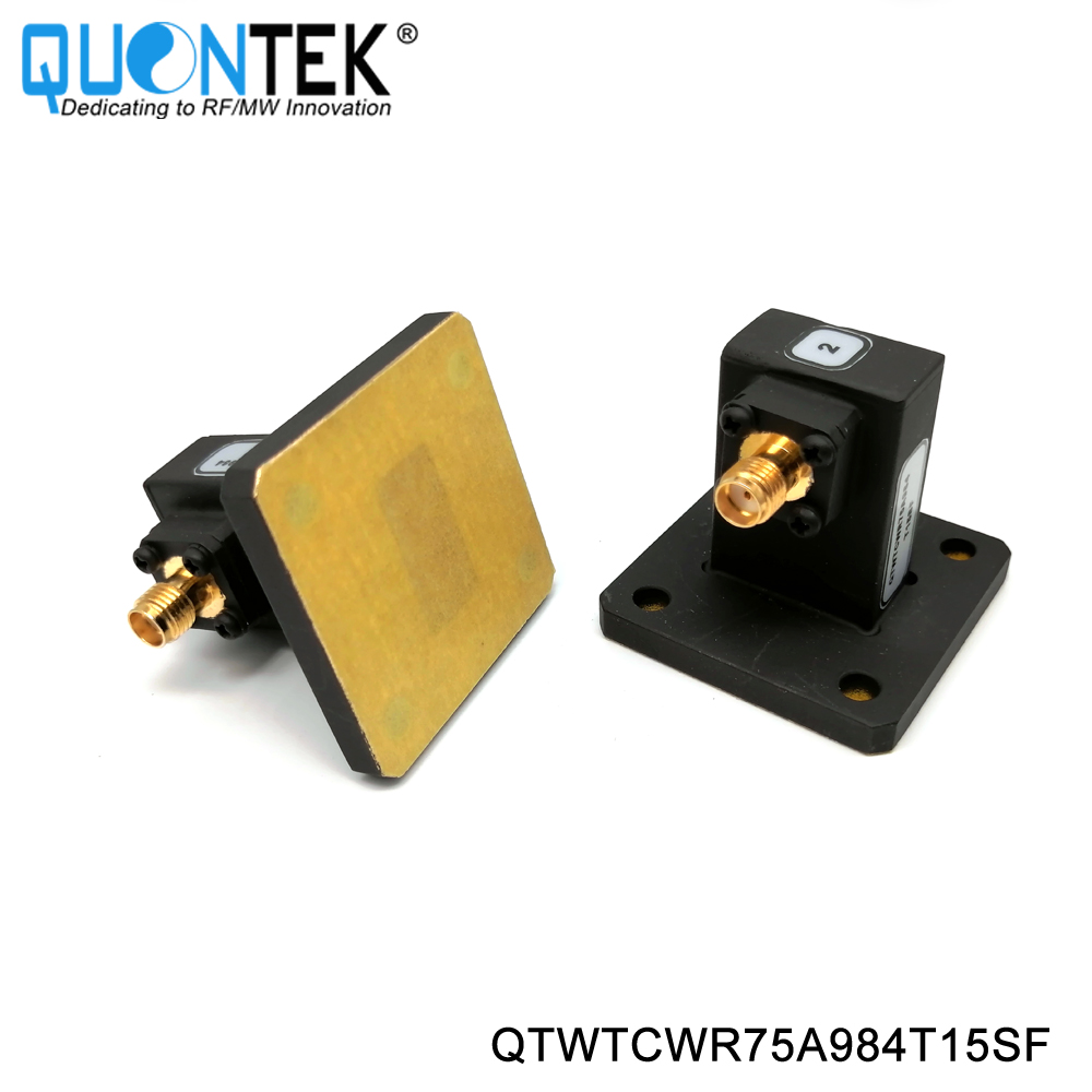 Waveguide to Coaxial Adapter,WR75(BJ120) to SMA Female,Right angle,9.84-15GHz