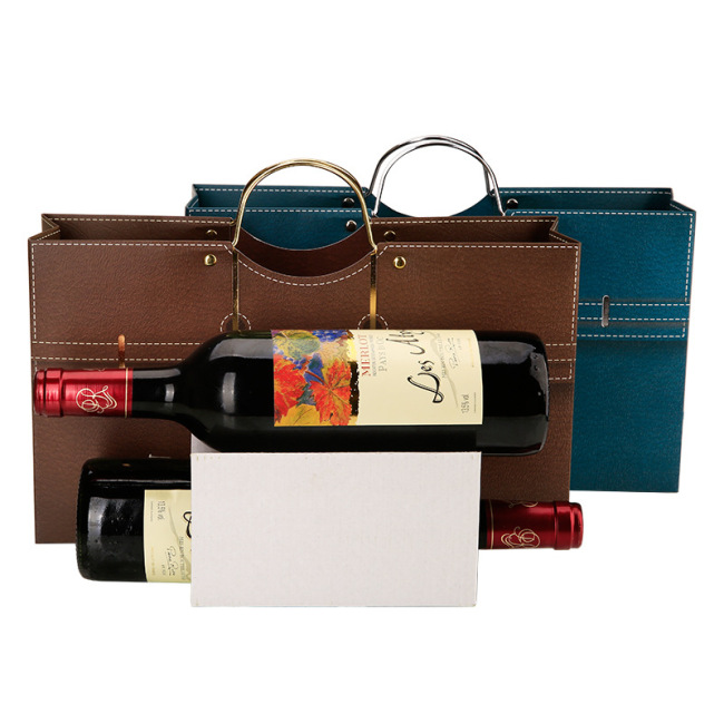 Factory direct spot double bottle wine paper bag horizontal iron ring hand bag red wine gift bag return gift bag