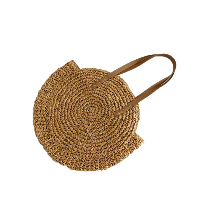 Bohemian round straw bag One Shoulder Tote women's bag holiday beach bag woven Pu handbag