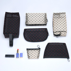 Ins mesh flocking cosmetic bag transparent new travel wash storage bag large capacity subpackage toilet bag 6 sets