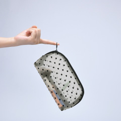 Ins mesh flocking cosmetic bag transparent new travel wash storage bag large capacity subpackage toilet bag 6 sets