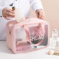 Korean Pu Cosmetic Bag Travel portable storage washing bag frosted translucent waterproof portable storage bag customization