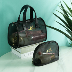 Новая сетчатая сумка для полоскания макияжа, дорожная сумка для хранения, прозрачная сумка для купания, сетчатая дышащая сумка из трех предметов
