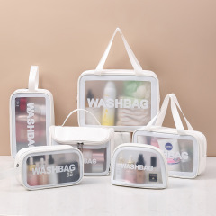 Transparente Kosmetiktasche PVC-Waschbeutel dreiteiliges Set durchscheinende Pu-Peeling-Badaufbewahrungstasche mit großer Kapazität für Frauen