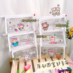 Ins cute cartoon transparent cosmetic bag net red girl heart travel storage bag portable waterproof washing bag storage
