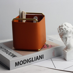 Factory direct sales Nordic ins creative leather pen electroplating iron desktop brush living room remote control storage box